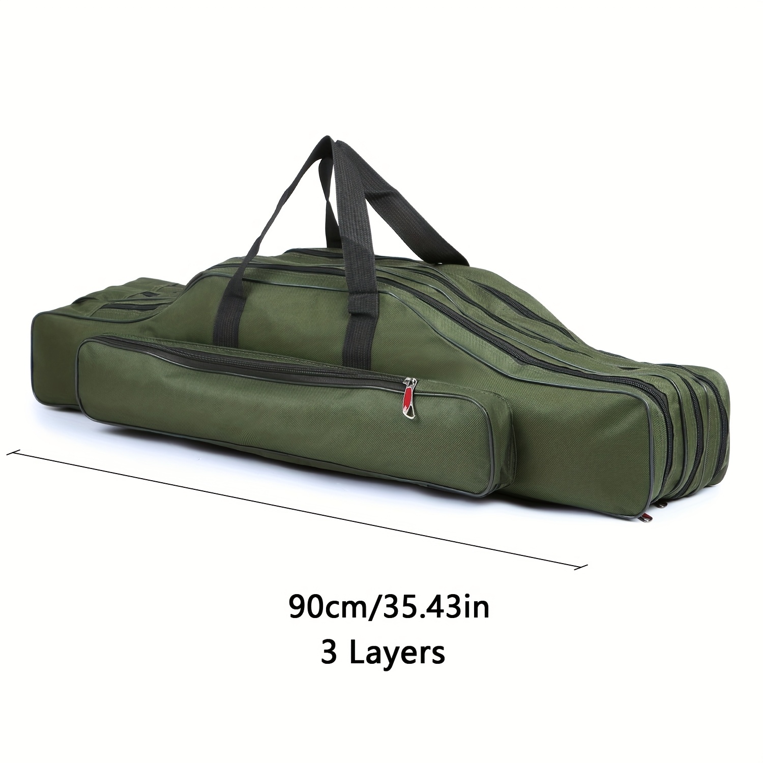 TEMU Sac de pêche à grande capacité à trois couches, 90 cm/35,43 pouces. Doté d'un porte-canne à pêche portable et pliable à 3 couches, d'une