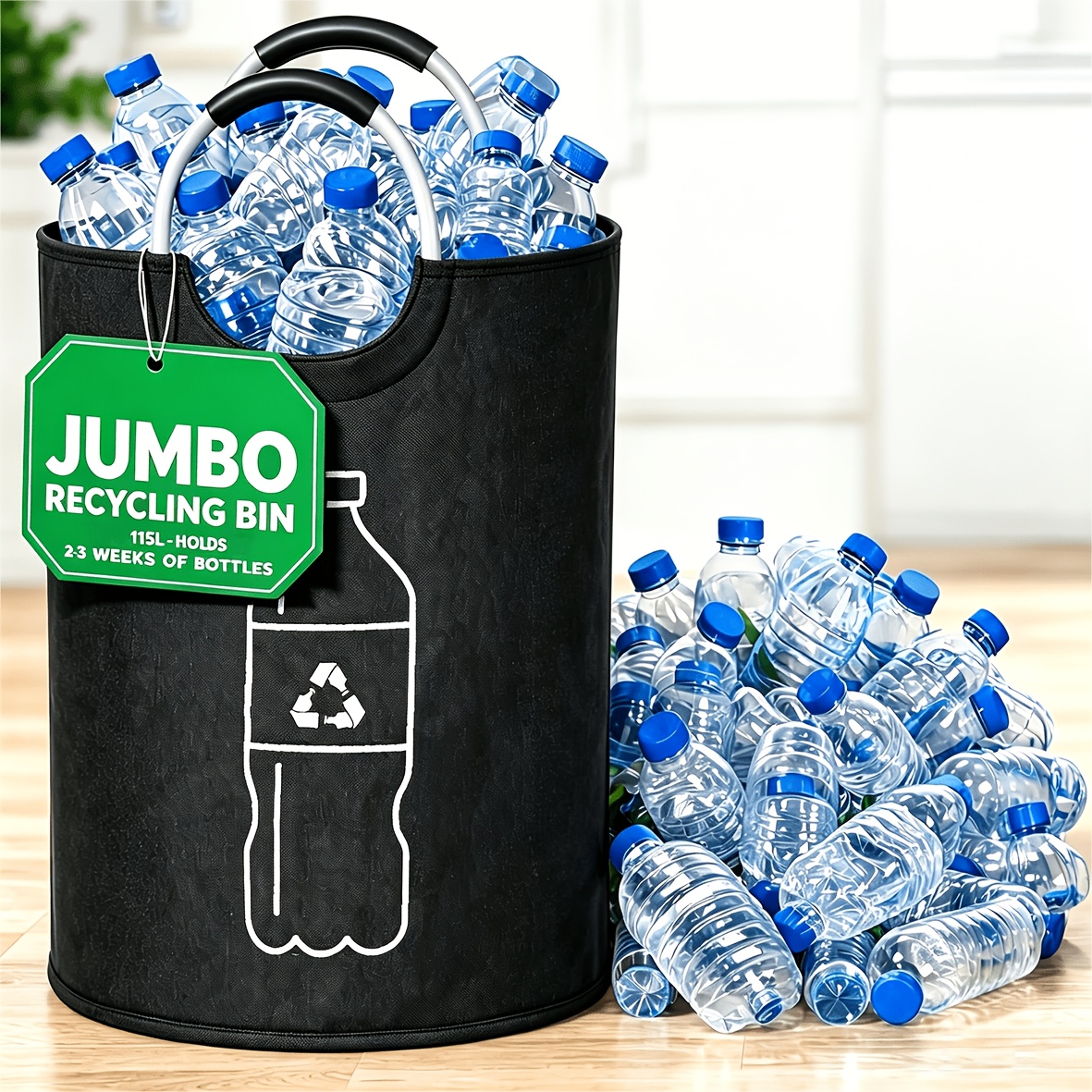 115l ekstra duży pojemnik na recykling składany do domu - cylindryczny, bez zasilania, składany wielofunkcyjny kosz do przechowywania, wytrzymały materiał z płótna, otwarty wierzch z pokrywą, idealny do użytku w kuchni, kosz na recykling|otwarty kosz do przechowywania|konstrukcja z płótna