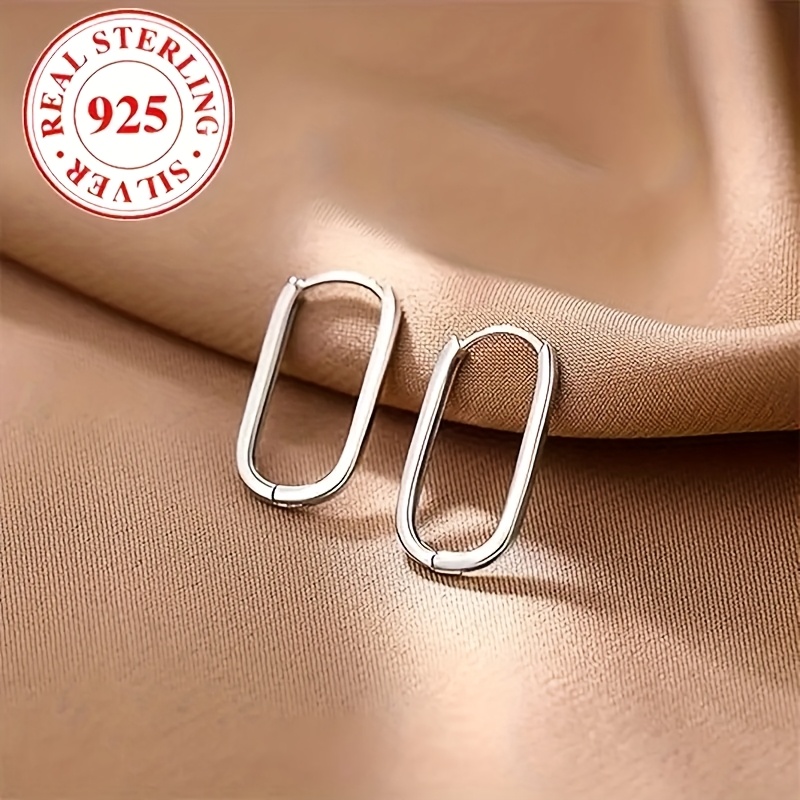 TEMU Stylish 925 Silvery Geometric Circle Earrings For Women, Solid Jewelry, December Birthstone, Exquisite Jewelry