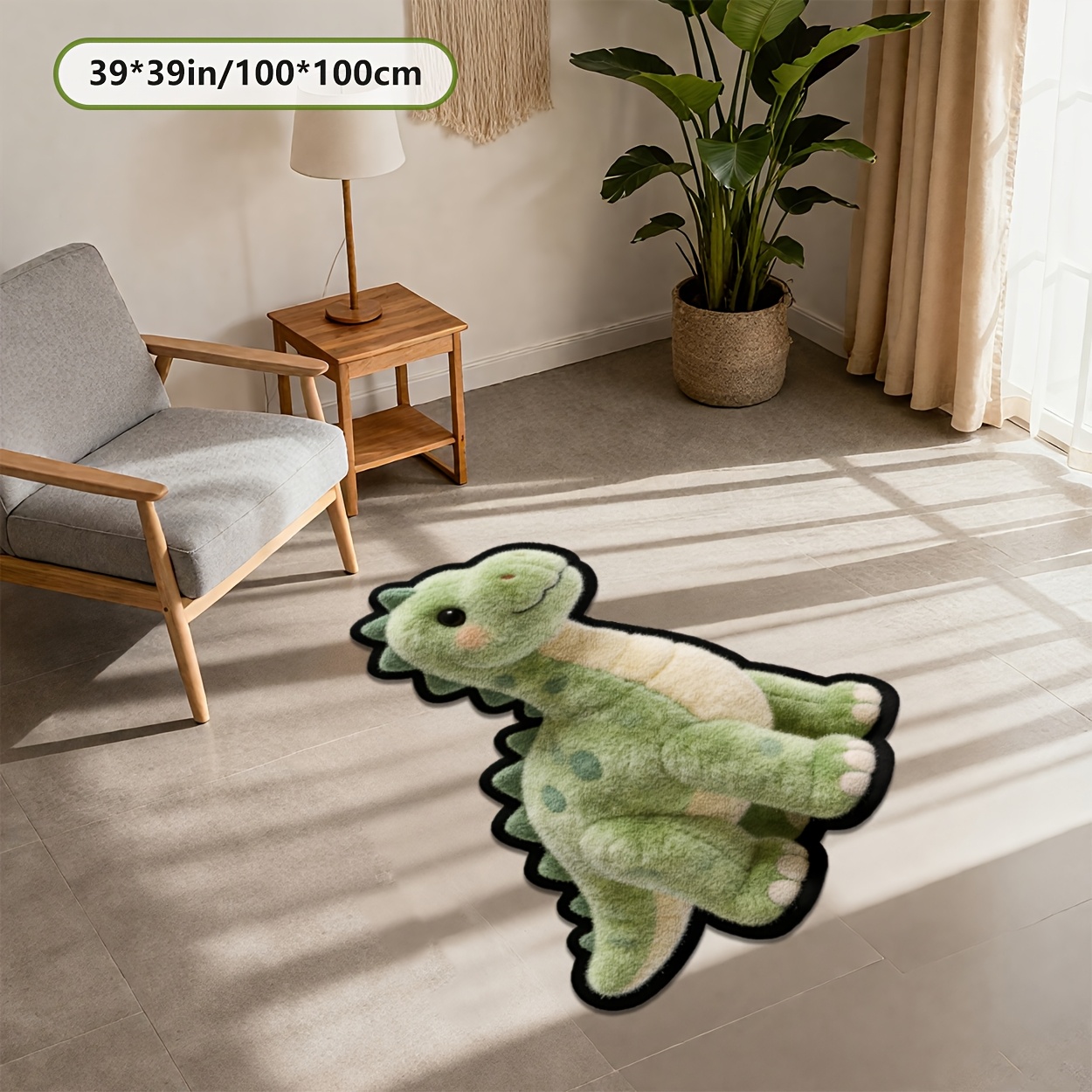 TEMU Soft Plush   Dotted Plastic Base, Creatively Shaped Home Carpet. Features With Cartoon Dinosaur Patterns In Three-dimensional Textures, , And