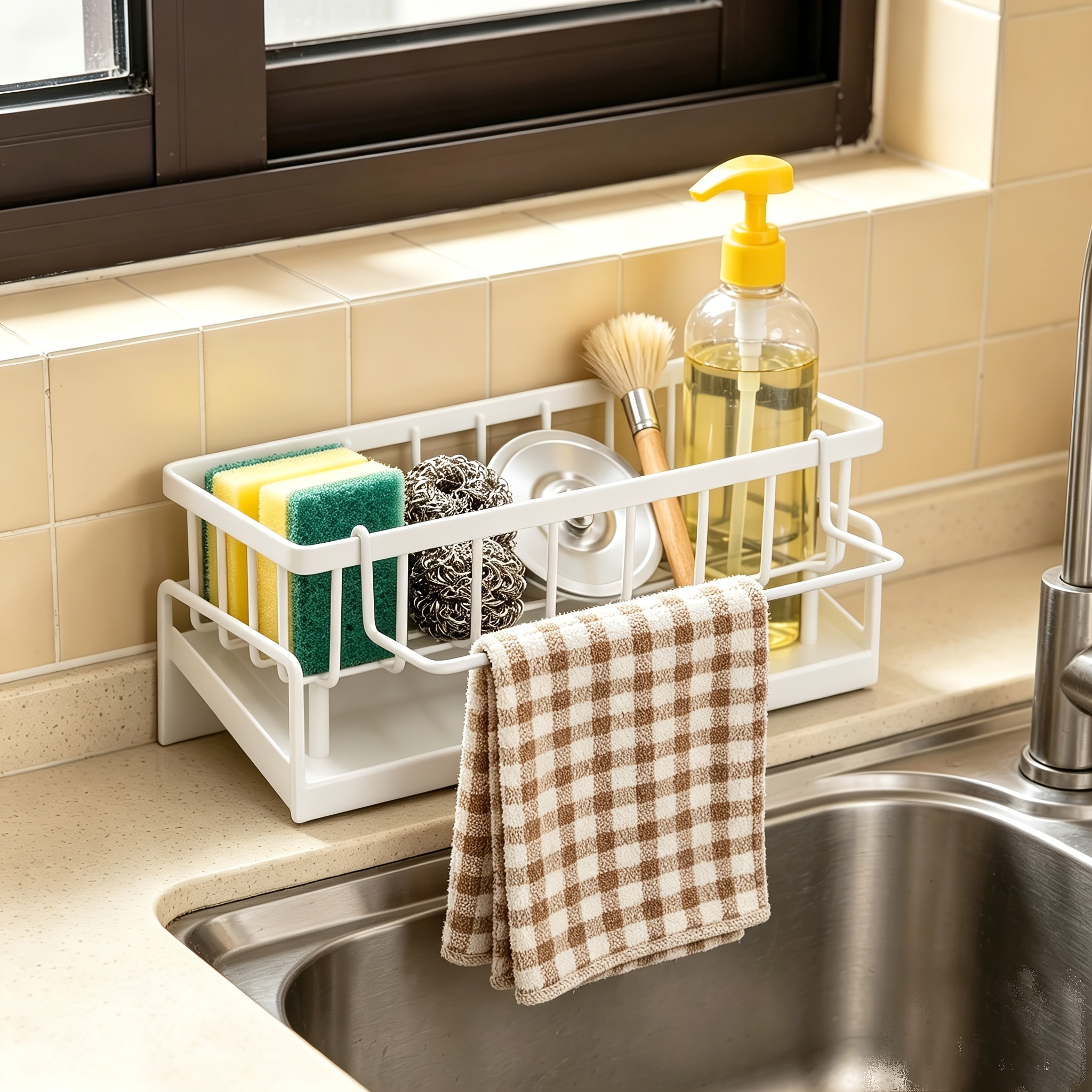 Multi-Functional Kitchen Sink Organizer with Towel Rack