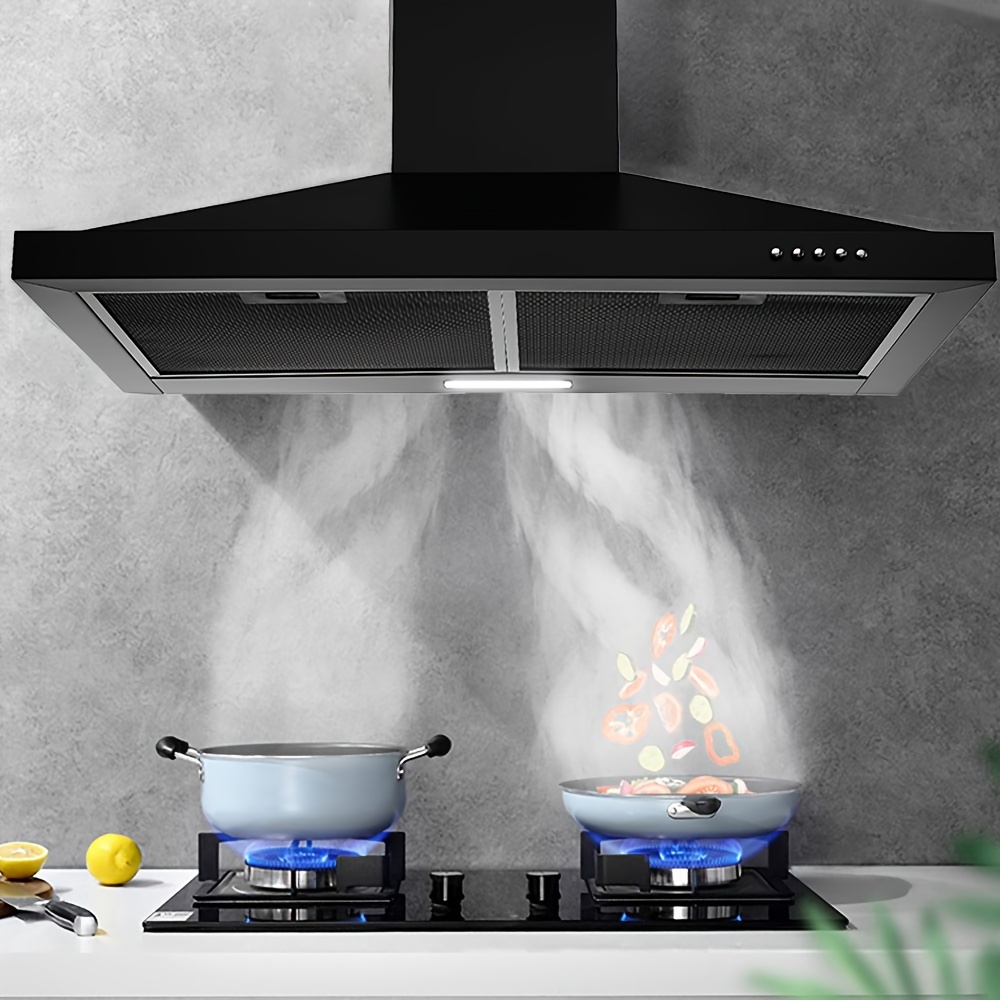 

Range Hood 24 Inch Black, Hood Vents For Kitchen, Wall Mount Range Hood, With Led Light, 3 , Button Control