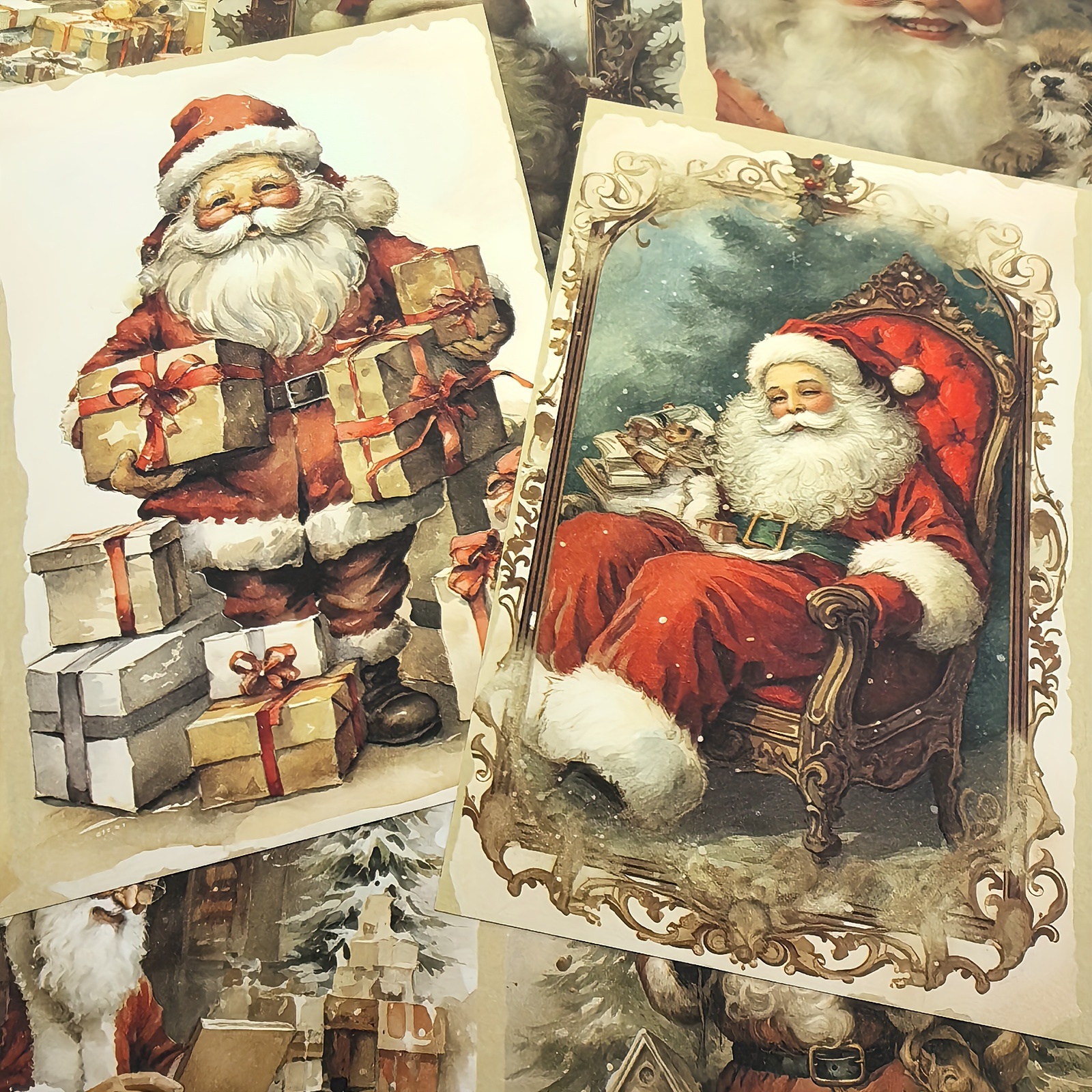 

Vigus Vintage Santa Christmas Scenes Watercolor Finish Paper 10-pack, Recyclable Craft Sheets For Scrapbooking, Journaling, And Diy Projects A5 Size