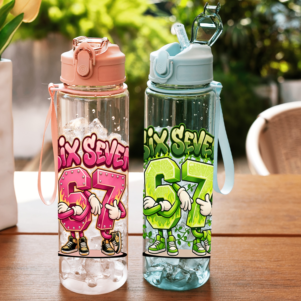 1pc 750ml 26oz plastic sports water bottle 67 elements cute and leak proof   up lid lightweight durable large capacity reusable water bottle for gym running cycling sports gift