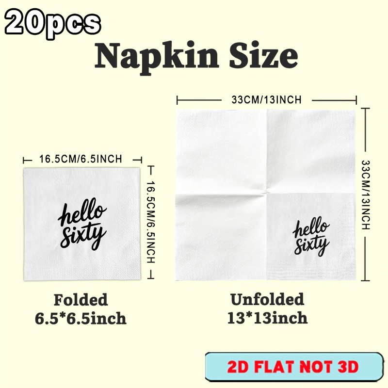 TEMU 2d Flat 20pcs, Plain White Black Minimal Cursive Hello 60th Birthday Guest Hand Towels Paper, Suitable For Weddings, Birthday Parties, Garden