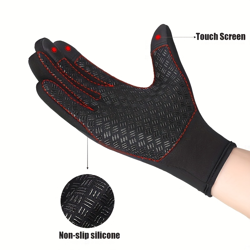 1 Double warm winter outdoor sports Men's and Women's fleece touchscreen thermal cycling windproof gloves, with zipped closure, suitable for motorcycles, running, fishing, hiking - compatible with smartphones/tablets - warm grip gloves designed