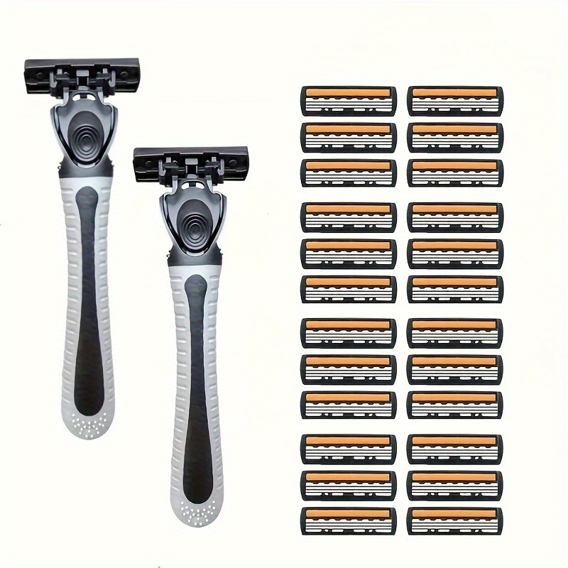 

Stainless Steel Handle Safety Razors With Lubricating Aloe Strip And Ergonomic Grip For Beard And Mustache Shaving, Includes 2 Razors And 16 Triple-layer Replacement Blades