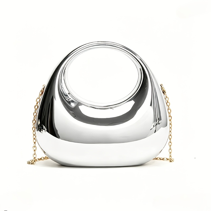 TEMU Elegant Crescent-shaped Coin Purse & Small Handbag With Detachable Strap - Shiny Plastic Suitable For Parties, Daily Use, Birthday Gift, Compact