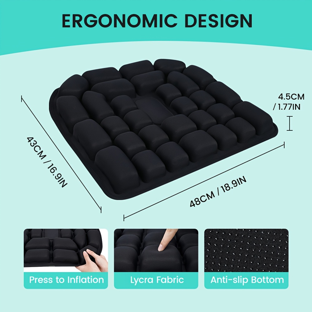 TEMU 1pc Air Cushion - Office Chair Car Seat Cushion, 3d Ergonomic Cushion For Men, Inflatable, Non-slip Bottom, Shallow Tank Designed For Sedentary
