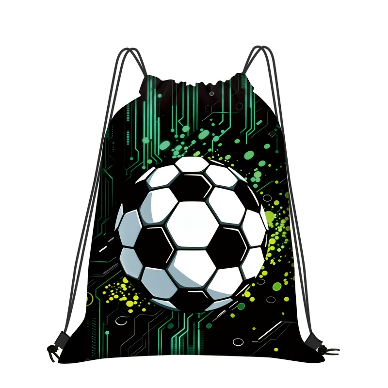 TEMU 1pc Large Technology-style Football-shaped Drawstring Backpack, Portable Foldable Adjustable Shoulder Strap Gym Bag, Designed For Football