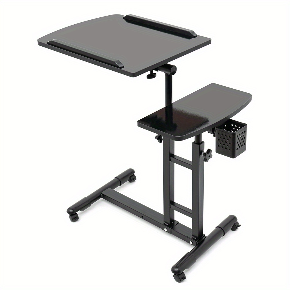 TEMU A Portable Laptop Table On Wheels Designed For Use In Bed, Featuring A Tiltable Surface And Serving As A Bedside Side Table.