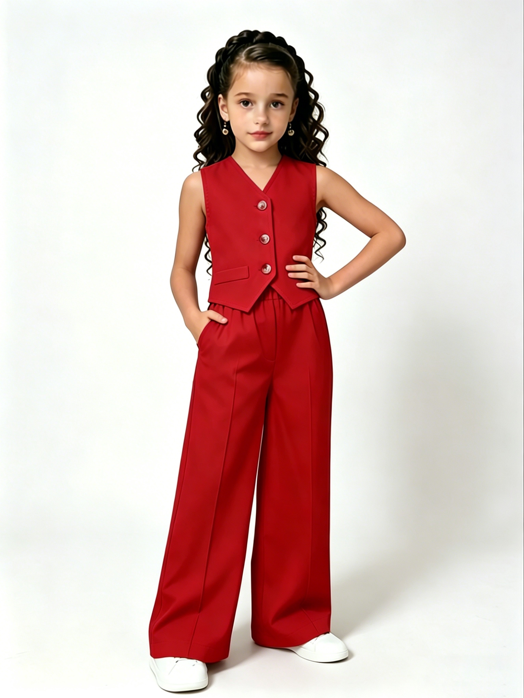 sommerliches 2-teiliges set für mädchen: ärmelloses oberteil und schräge hose mit breitem bein, modisches, lässiges outfit in unifarben,   für  , freizeit und streetwear, ideal für schule, partys und tägliche ausflüge, für outdoor-aktivitäten