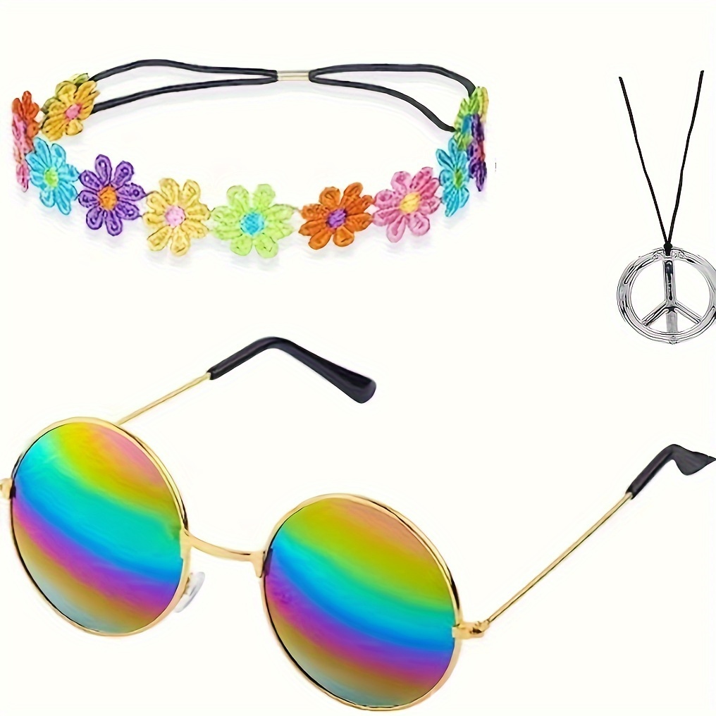 Hippie Costume Set 60's Style Circle Glasses Peace Sign - Temu