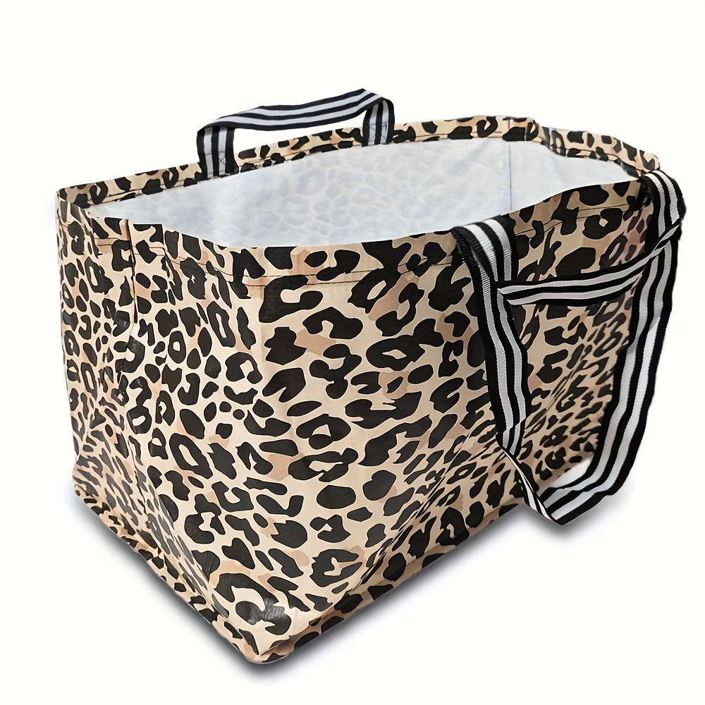 Image of 1pc Leopard Print Tote Bag - Durable, Foldable, Design For Shopping, Travel, Camping, And Home Organization. | Leopard Print Bag | Durable Fabric Tote Bag