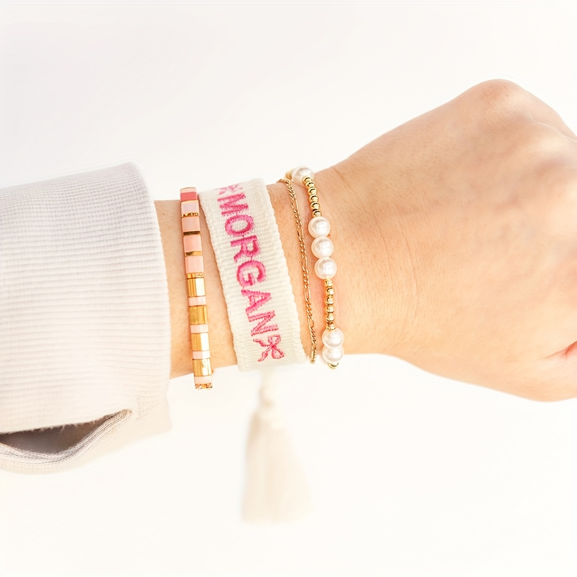 Customized Name Embroidered Tassel Bracelet, Unique Gift