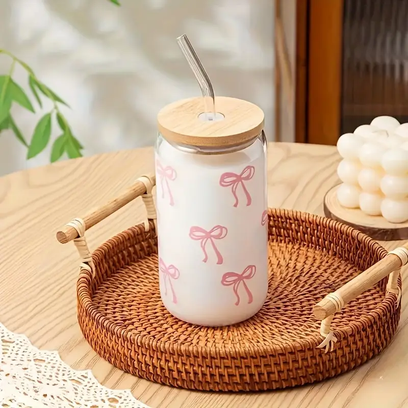 16oz pink bow tumbler with bamboo lid and straw insulated reusable suitable for hot and cold drinks perfect with smoothies iced beer home office parties cute tumbler with lid and straw local warehouse christmas gifts Product details 3