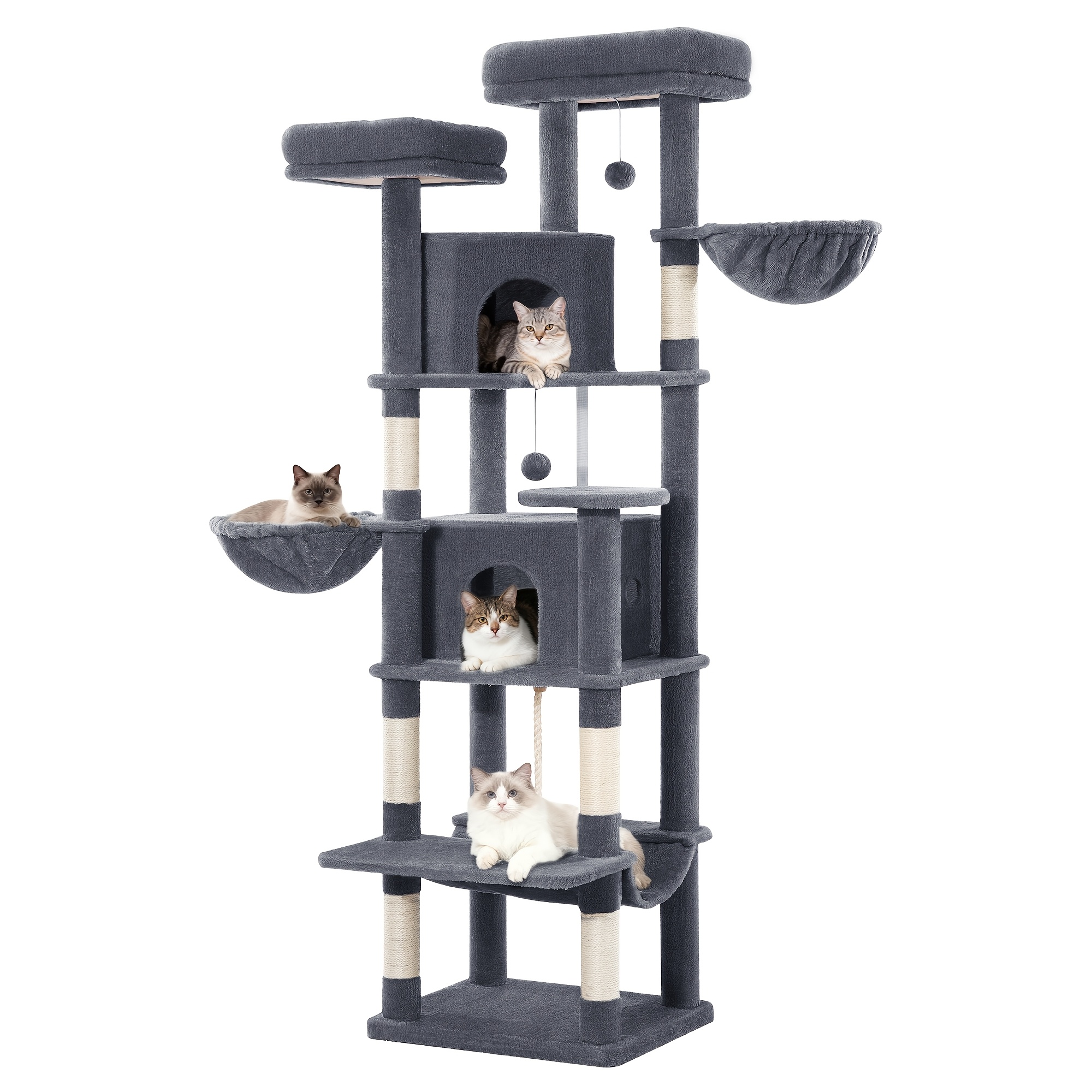 For Large, 175 Cm Cat Tree, Scratching Post For Large Cats, Stable With Scratching Posts, 2 Comfortable Cat Houses, 2 Perches, 2 Baskets, Hammock, For Indoor Use