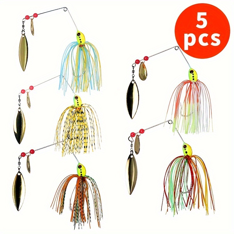 

5pcs Spinnerbait Fishing Lures Set, 17g/0.0374pound, Sinking Hard Baits With Flashing Sequins, Multi-color Skirts, Freshwater & Saltwater Compatible For Bass, Trout, Salmon