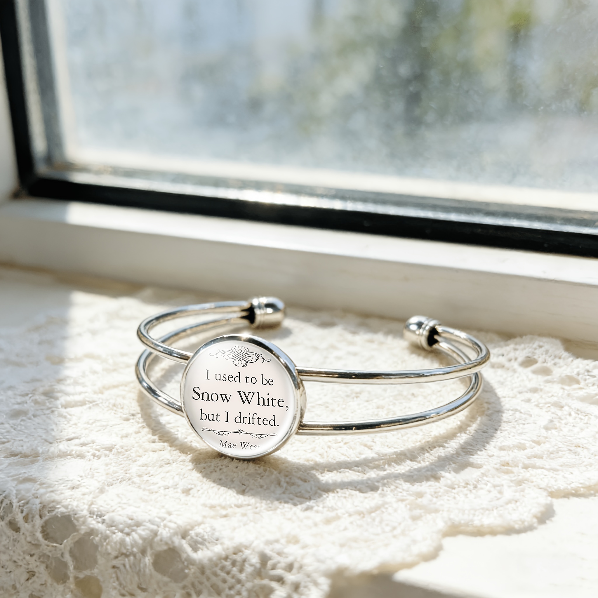 Adjustable Open Bangle with Round Gem Inlay, Classic Floral Design