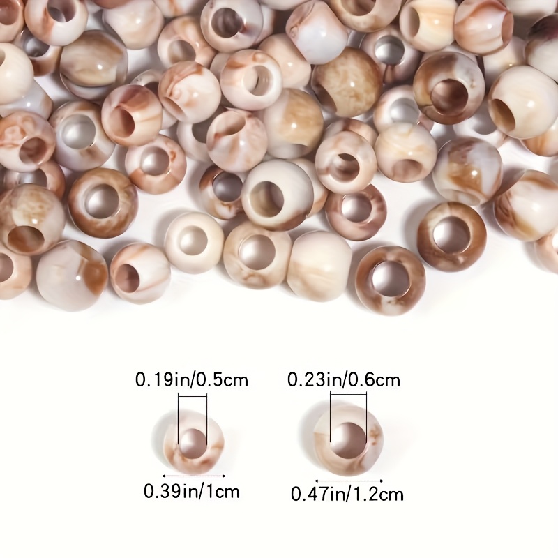 Mixed Large Hole Beads, 200pcs in Beige, Brown, White, Black, Gray