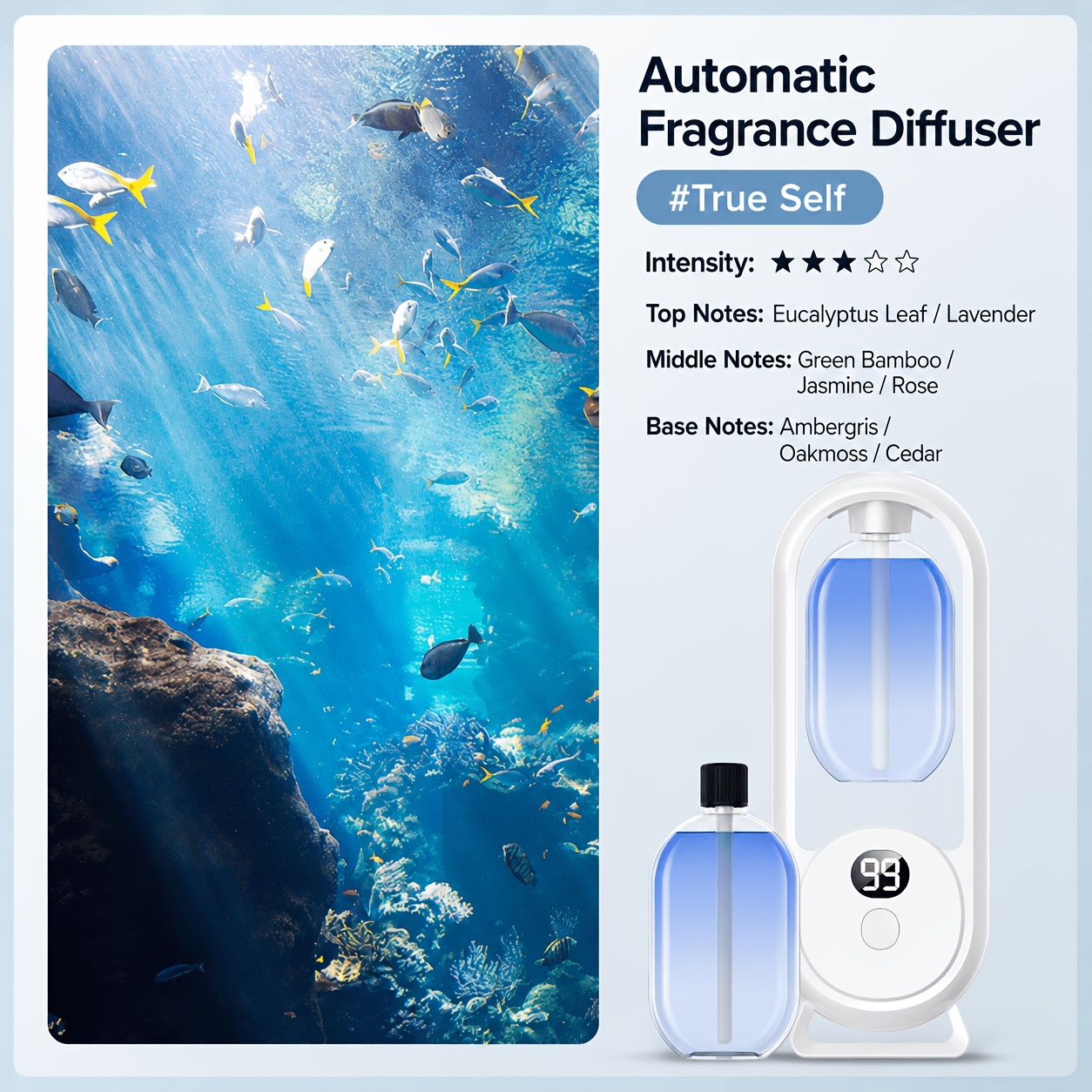 TEMU New Technology Aromatherapy Humidifier With Battery Display, Usb-powered Mini Essential Oil Diffuser, And Deodorizing, With Ambient Light, 3