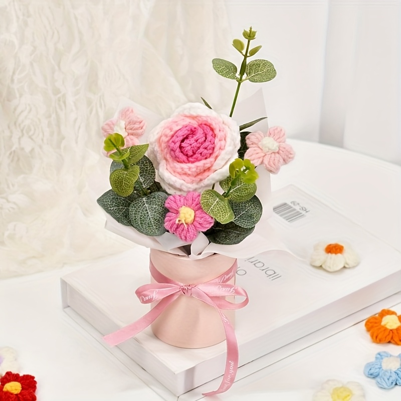 

Handmade Crochet , Medium Pink Knitted Flower Set, Fabric Rose Plant, No Battery Needed, New Year, Day, Birthday, Home Decor, Girlfriend, Wedding, Grandma Gift