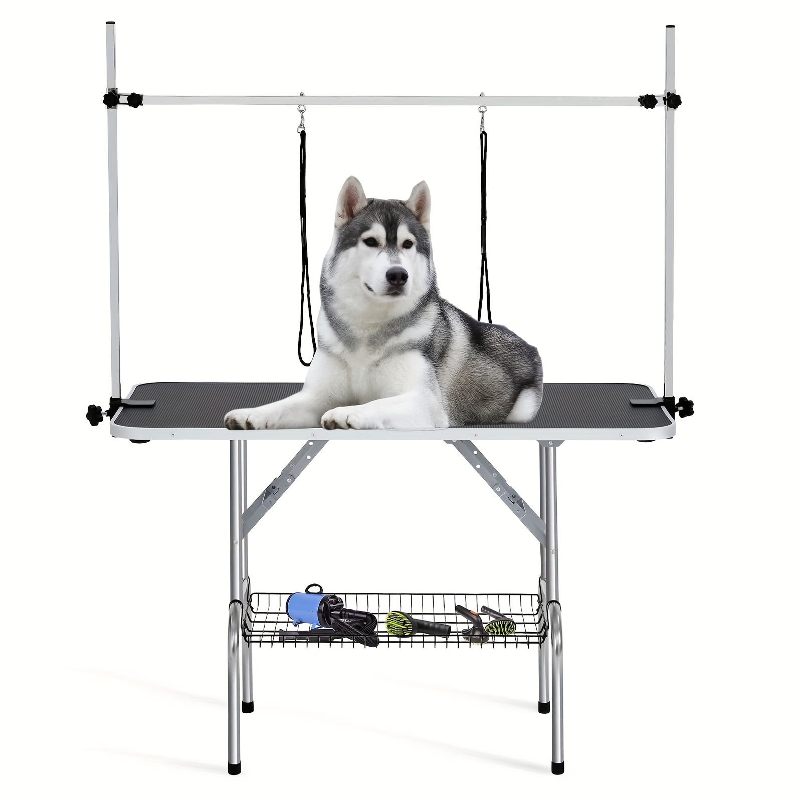 

48" Dog Grooming Table Adjustable Height Pet Drying Desktop Foldable Pet Grooming Table With , Nooses, Mesh Tray, Foldable Up To 330lbs (black)