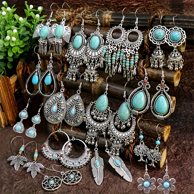 

[fast Delivery]10 Pairs, Bohemian, Earrings Set, Ethnic Vintage Drop, Acrylic Turquoise, Dangle Earrings, Women Elegant, Daily Outfits, Party Jewelry, Women's Ear Jewelry