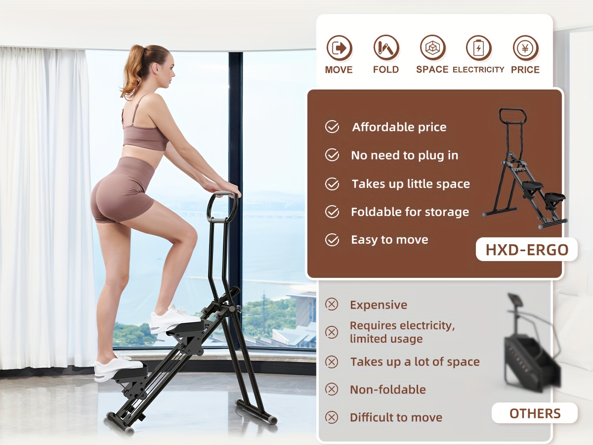 Stair Stepper Folding Vertical Cardio Exercise Climber Stair-Master For Exercise At Home Full Body Workout Machine With Handlebar 300LBS Load With Adjustable Step Range Handlebar & Pedals, Without Battery