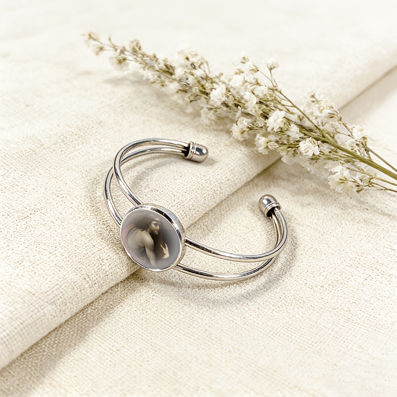 Adjustable Open Bangle with Gemstone Inlay, Classic Design
