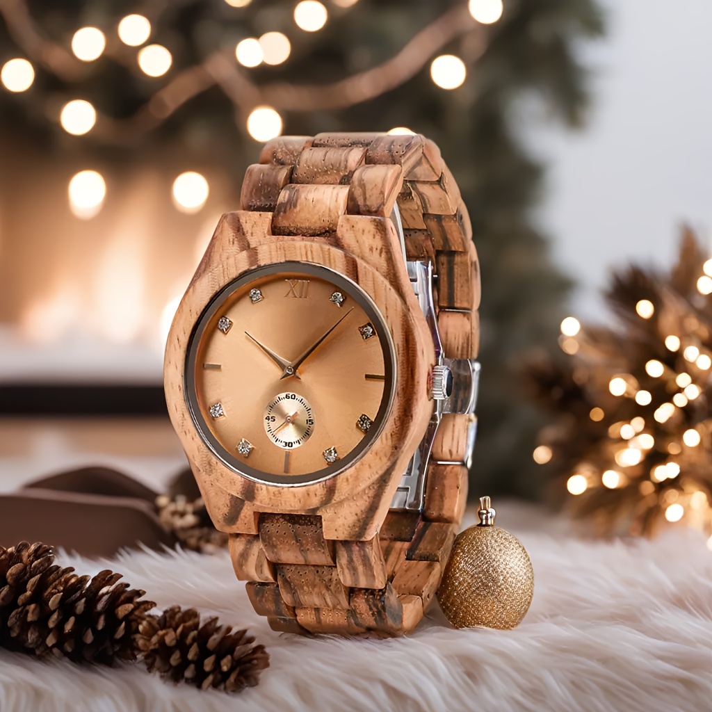chic womens wooden watch with zebra print band   dial   accents quartz movement