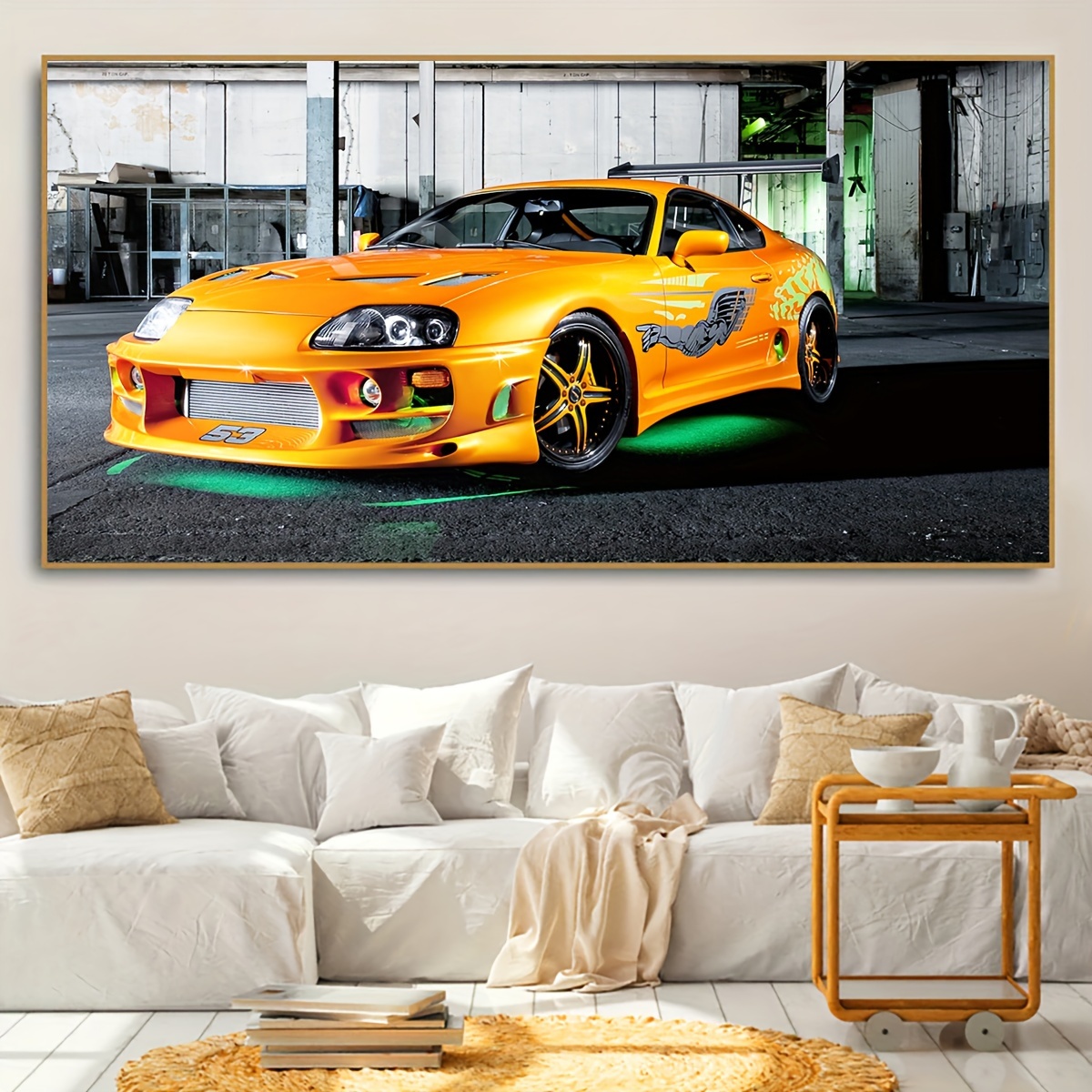 

1pc Unframed Canvas Poster, Modern Art, Vehicle Yellow Car Wall Art, Ideal Gift For Bedroom Living Room Corridor, Wall Art, Wall Decor, Winter Decor, Wall Decor, Room Decoration