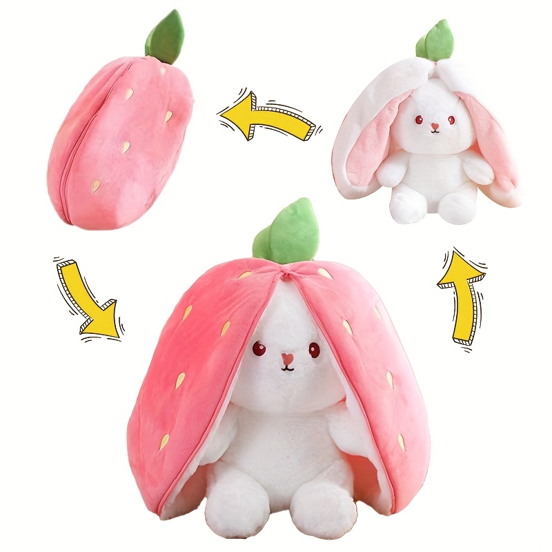 adorable strawberry carrot rabbit plush toy soft polyester throw cushion for nursery decor details 4