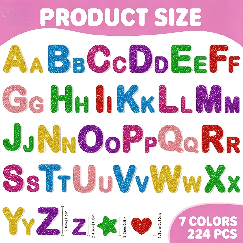 Image of 224pcs Letter Stickers Glitter Foam Alphabet Stickers,1.5 Inch 1 Inch Self-adhesive Colorful Abc Foam Letter Sticker For Diy Crafts Supplies School Project Party