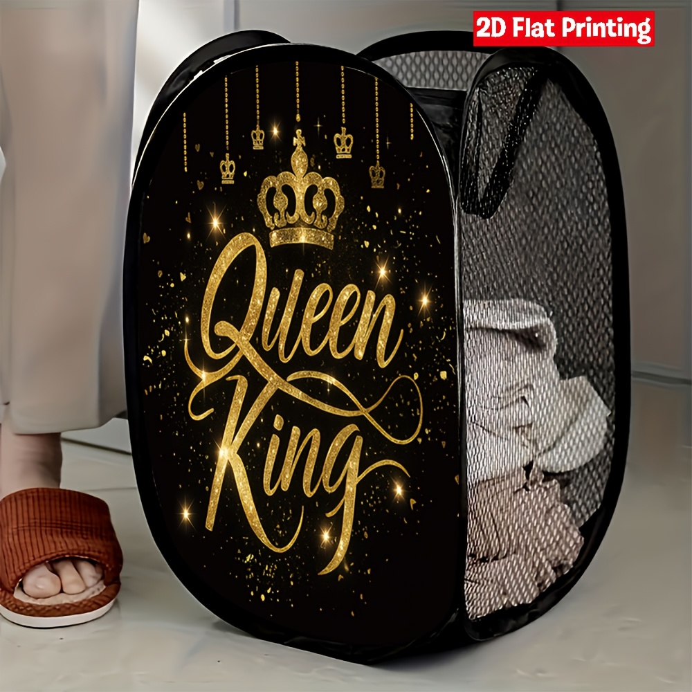 TEMU 1pc Queen Pop-up Laundry Hamper Elegant Pattern For Royal Home Organization And Daily Use