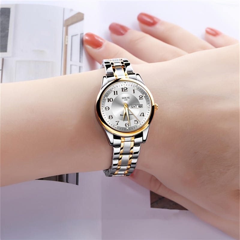 DEBLVE Women'S Ultra-Thin Stainless Steel Quartz Watch - Stylish, Lightweight, IPX7 with Calendar, Luminous Day Display, and Stainless Steel Band - Perfect for Casual Wear, DEBLVE