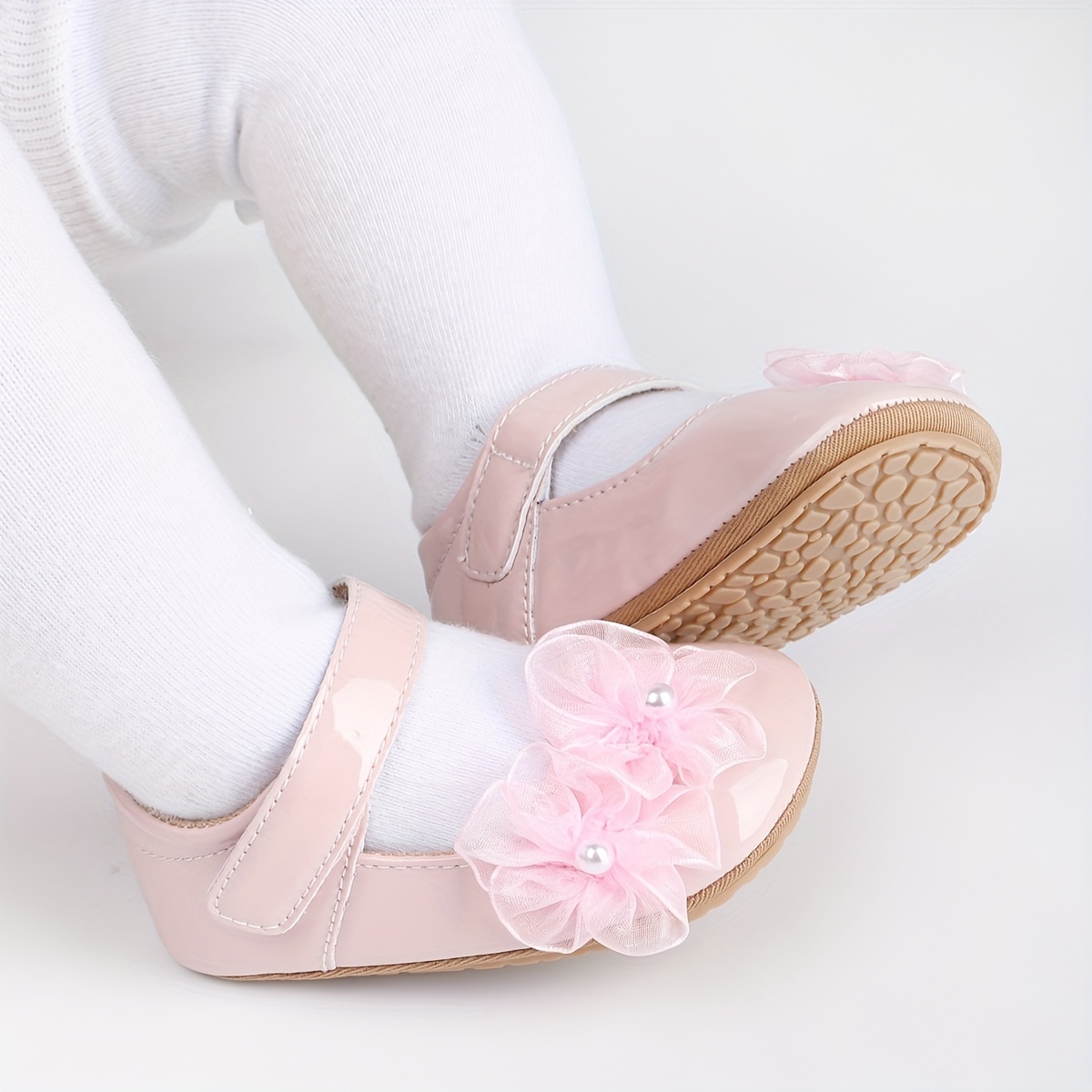 Baby Girls Soft Princess Dress Flats Shoes Infant Wedding Pearl Flower Decoration Mary Jane First Walker Newborn Shoe Baptism Shoes