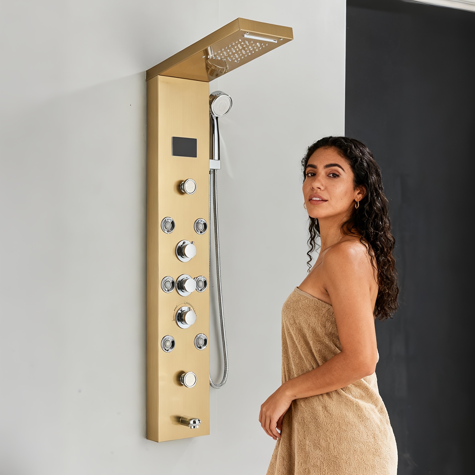 Stainless Steel Shower Tower Panel with 5-in-1 Functionality