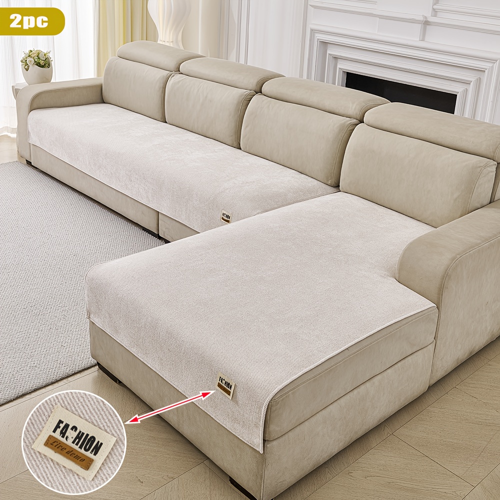 TEMU 2pcs L-shaped Labeled Decorative Sofa Cushions. Anti Slip Design, Chenille Material, Solid Color Sofa Cover, Modern And , Suitable For Bedroom,