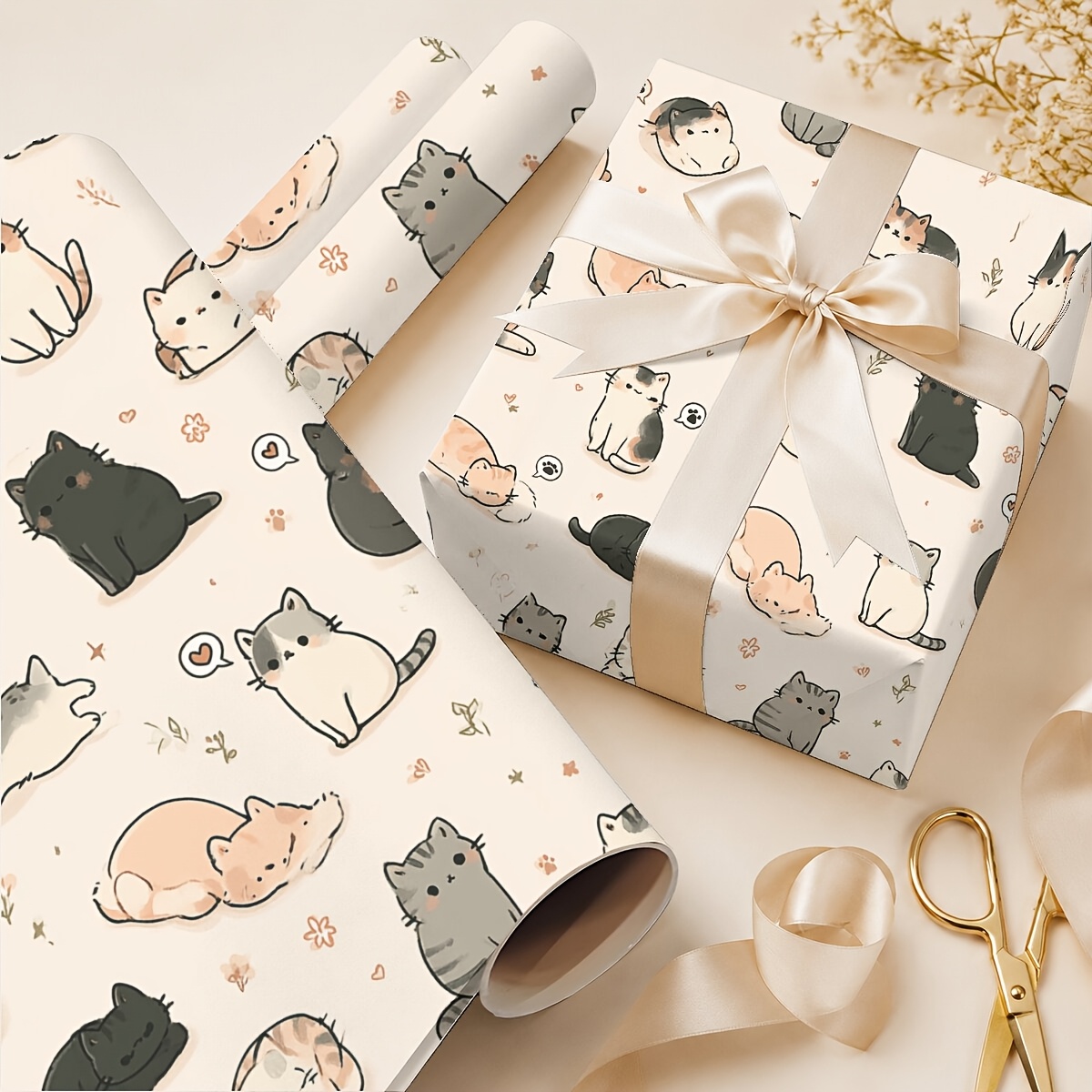TEMU Rotolo di Carta da Regalo con Motivo a Gatto, 19.69in X 118.11 Inch, Carta per Regali per Donne e Ragazze, per Compleanni, Matrimoni, Feste,