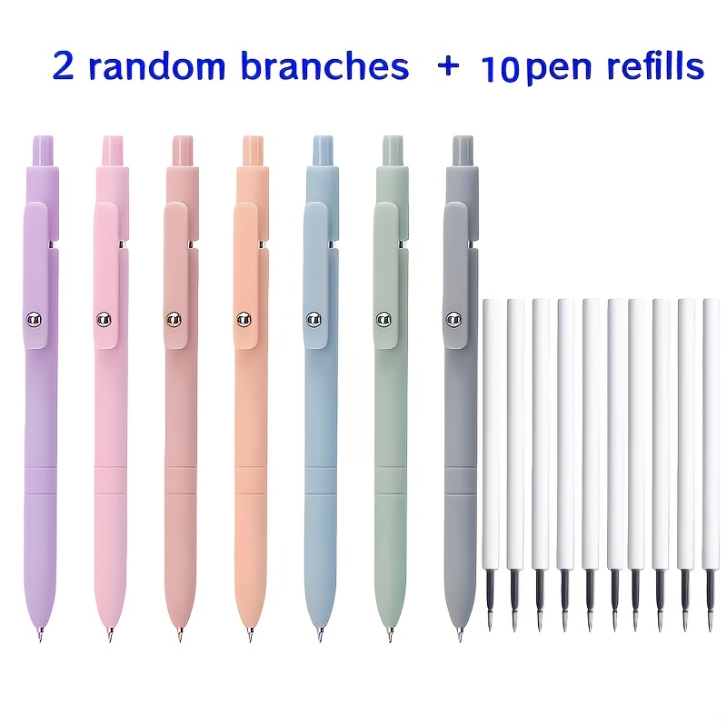 TEMU Ensemble de 12 stylos gel couleur Morandi de qualité supérieure (2 stylos aléatoires et 10 recharges) 0,5 mm d', pointe fine, écriture fluide,