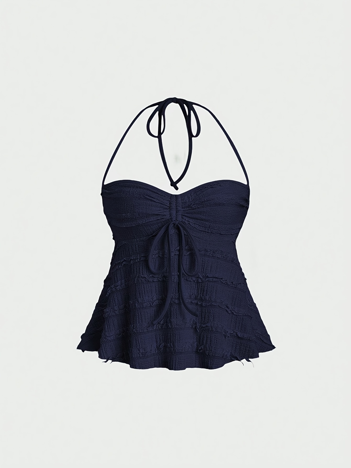 Nianian Select Y2K Off-Shoulder Halter Neck Tank Top - Solid Color Ruffled Bow Detail, Machine Washable Lightweight All-Season Women's Sexy Backless Top