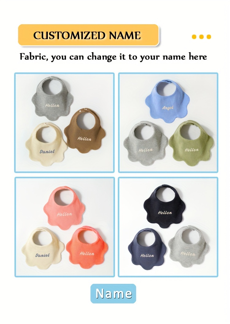 personalized customization customized name 3 packs pure cotton bibs baby bibs soft and breathable strong water absorption natural material adjustable snaps personalized name birth gift holiday gift details 1