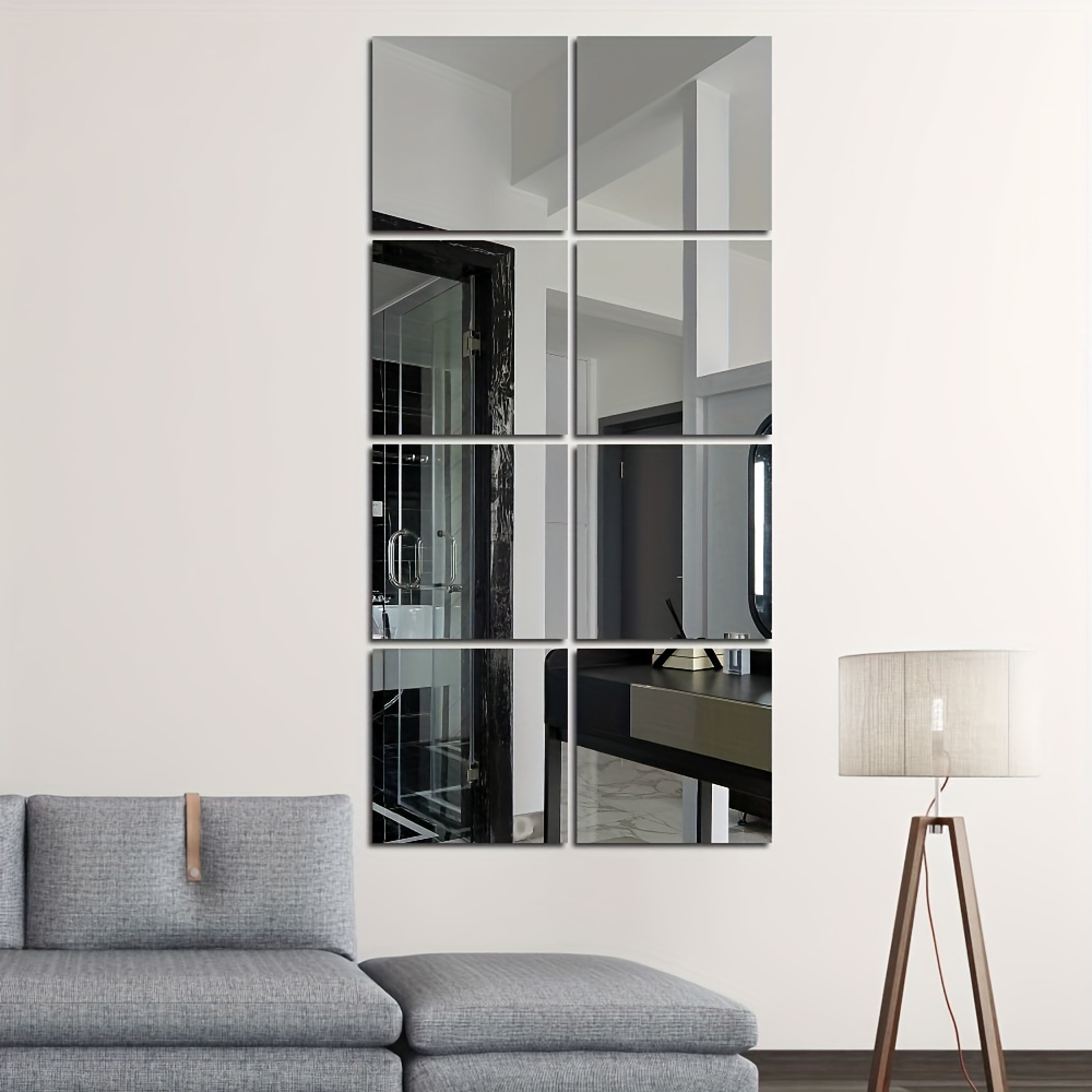 

8pcs Classic Style Mirror Wall Tiles Set, Frameless Full Length Stick-on Diy Mirrors For Bedroom, Gym, Dressing Room, Dorm - Home Interior Decor