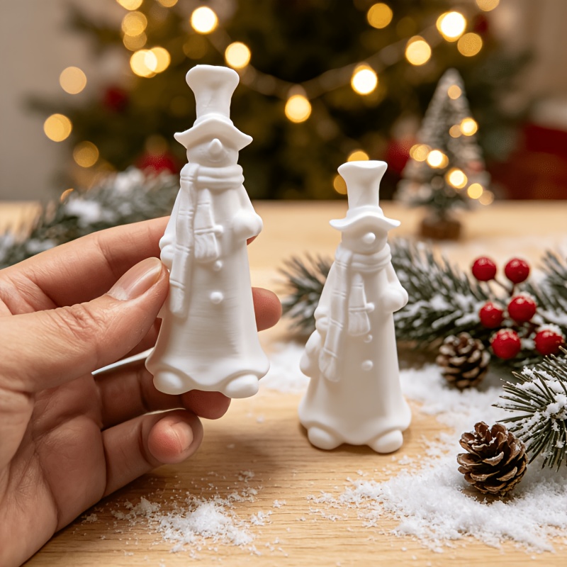 TEMU 2pcs Smiling Tall Snowman Statues, Retro Top Hat Snowman Sculptures, Winter Christmas Holiday Ornaments, Suitable For Living Room Sideboard,