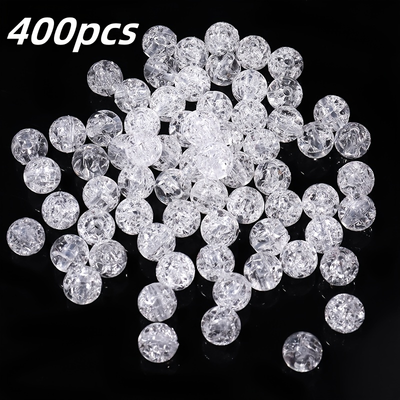 Image of 400pcs White Cracked Acrylic Beads -8/10mm Assorted Sizes Spacer Beads For Making, Sparkling Craft Supplies For Bracelets, Necklaces, Earrings - Unique Gift Idea, Beads For Jewelry Making