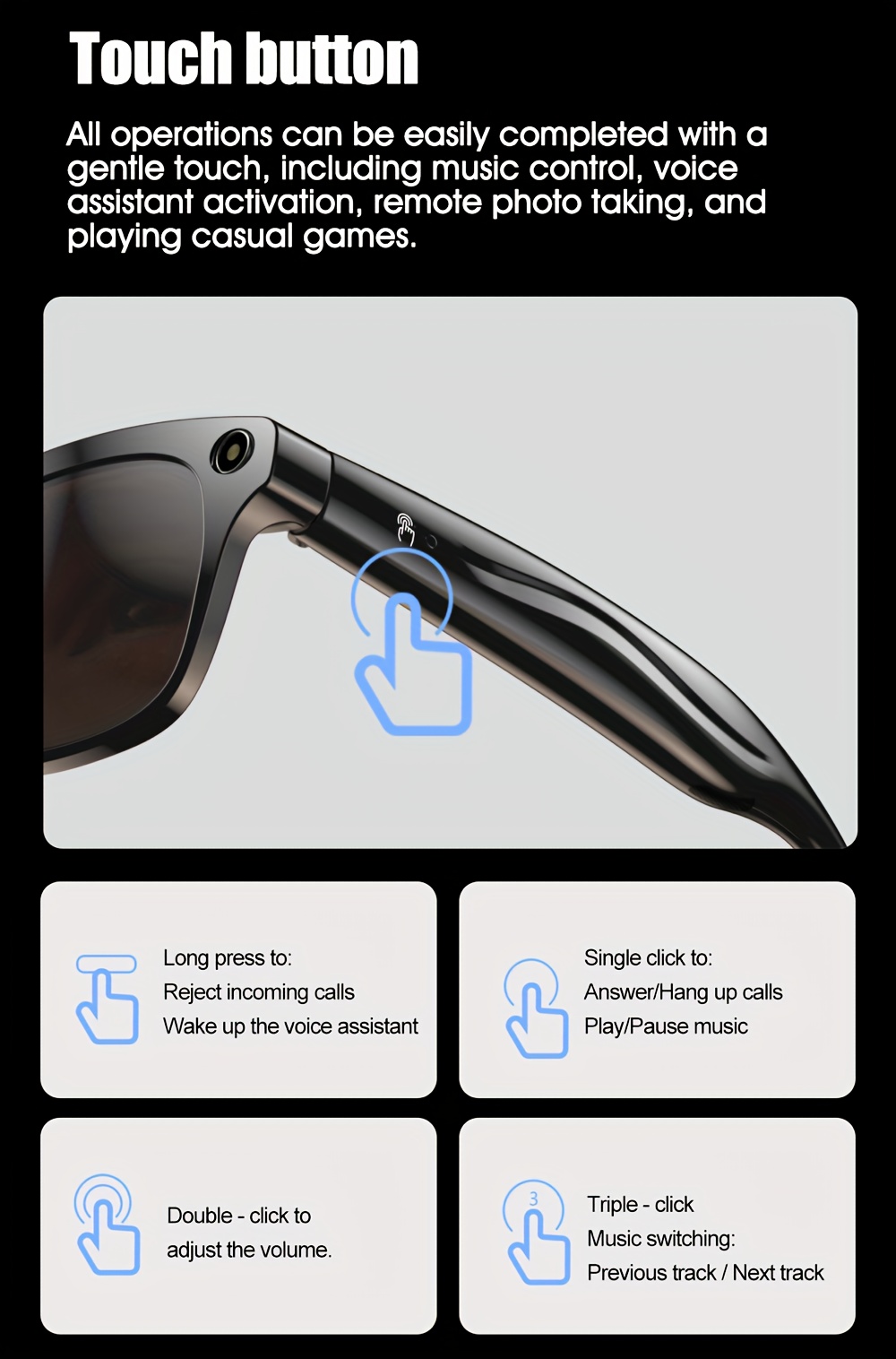 xk oen pro smart glasses with ai translation, music control, wireless, long , headphones & glasses, built-in camera for video recording, photo capture, and phone calls, usb rechargeable, wireless , abs material, magnetic charging, smart glasses for recording, video recording accessory, , durable eyewear Product details 15