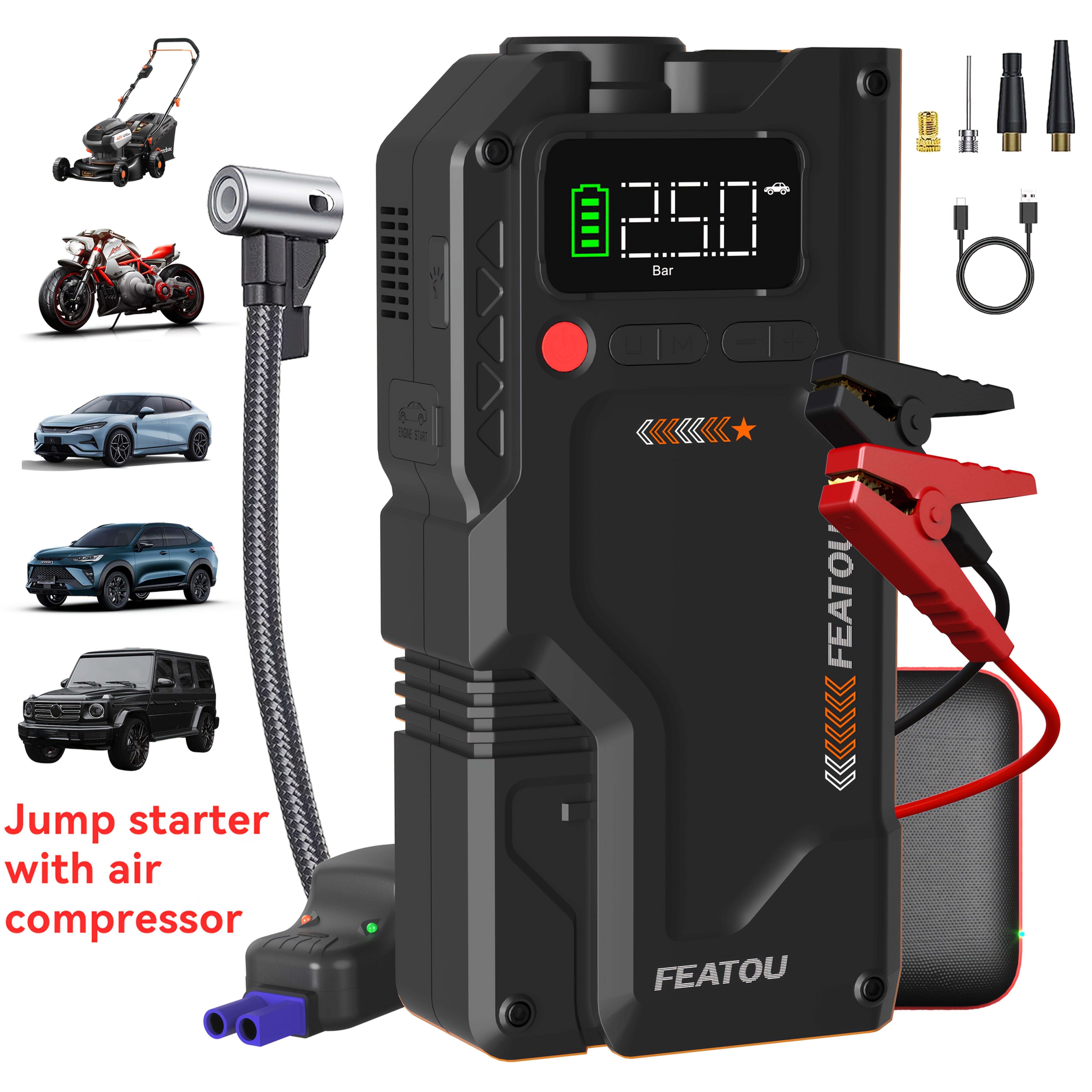 TEMU Portable Car Jump Starter, Jump Starter With Air Compressor, 6000a Battery Jump Starter Portable.jump Box For Car Battery, 12v Portable Jump