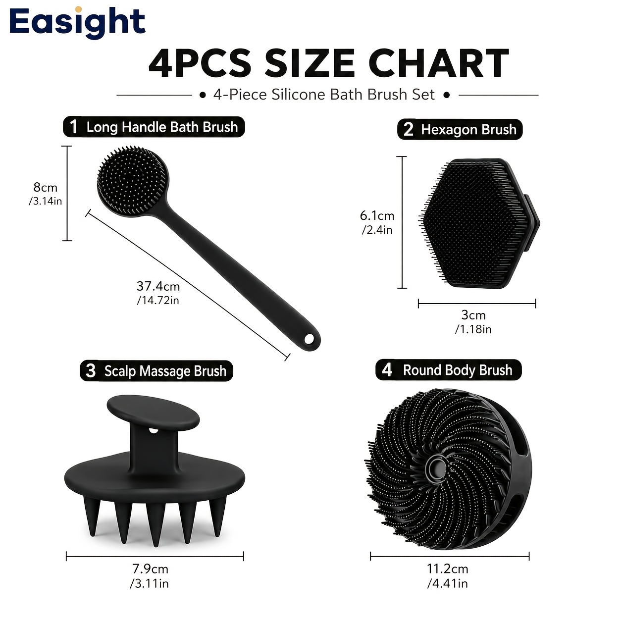 4pcs Back Scrubber Set for Shower, Ergonomic Design
