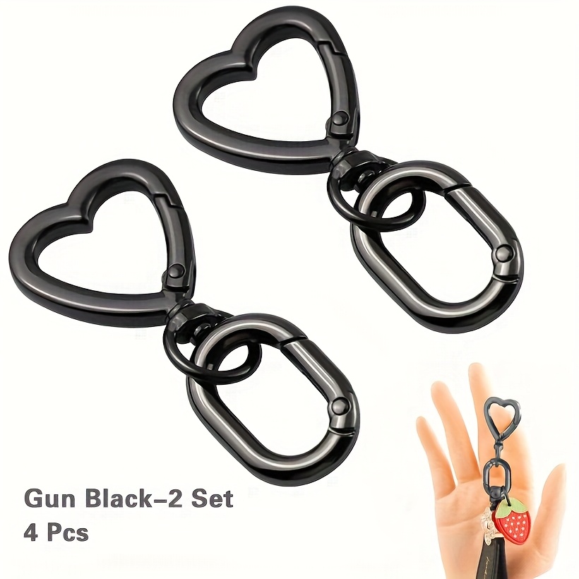 2 Sets (4pcs) Metal Heart-shaped Swivel Spring Snap Carabiner Clip Keychain Hook For Handbag Bags And Craft Making